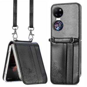 For Huawei P50 Pocket Diagonal Embossed Card Folding Phone Case(Black) (OEM)