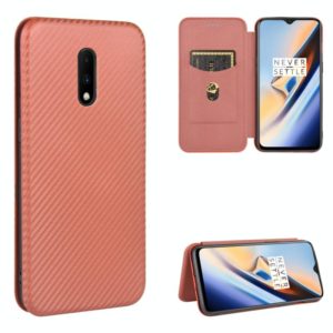 For OnePlus 7 Carbon Fiber Texture Horizontal Flip TPU + PC + PU Leather Case with Card Slot(Brown) (OEM)
