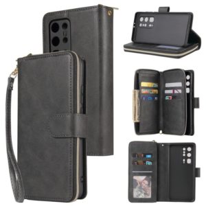 For Huawei P40 Pro+ Zipper Wallet Bag Horizontal Flip PU Leather Case with Holder & 9 Card Slots & Wallet & Lanyard & Photo Frame(Black) (OEM)