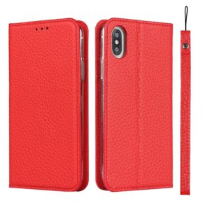 For iPhone XS Max Litchi Genuine Leather Phone Case(Red) (OEM)