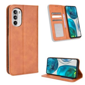 For Motorola Moto G52 4G Magnetic Buckle Retro Texture Leather Phone Case(Brown) (OEM)