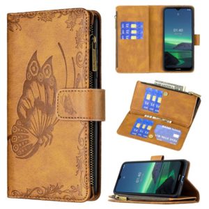 For Nokia 1.4 Flying Butterfly Embossing Pattern Zipper Horizontal Flip Leather Case with Holder & Card Slots & Wallet(Brown) (OEM)