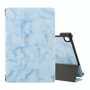 For Samsung Galaxy Tab A7 T505 Marble Texture Pattern Horizontal Flip Leather Case, with Three-folding Holder & Sleep / Wake-up(Blue) (OEM)