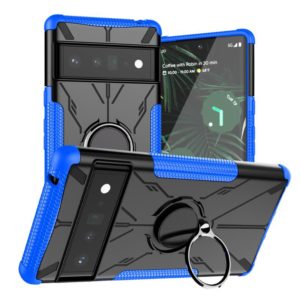 For Google Pixel 6 Pro Armor Bear Shockproof PC + TPU Phone Case with Ring Holder(Blue) (OEM)