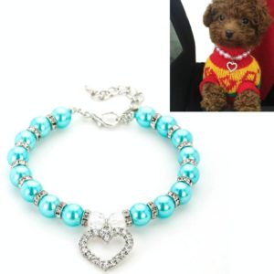 Pet Supplies Pearl Necklace Pet Collars Cat and Dog Accessories, Size:M(Lake Blue) (OEM)