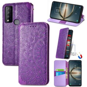 For TCL 30 V 5G Blooming Mandala Embossed Magnetic Leather Phone Case(Purple) (OEM)