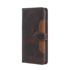 For Samsung Galaxy A12 Stitching Skin Feel Magnetic Buckle Horizontal Flip PU Leather Case with Holder & Card Slots & Wallet(Brown) (OEM)