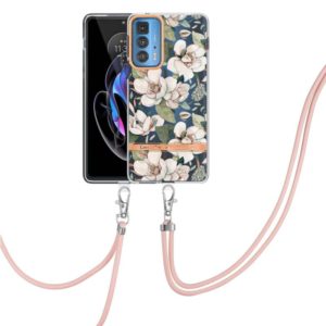 For Motorola Edge 20 Pro Flowers Series TPU Phone Case with Lanyard(Green Gardenia) (OEM)