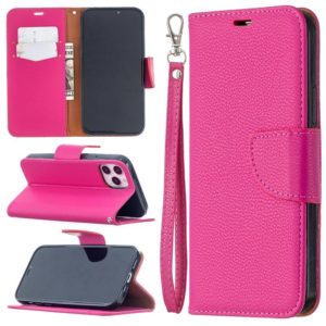 For iPhone 12 / 12 Pro Litchi Texture Pure Color Horizontal Flip Leather Case with Holder & Card Slots & Wallet & Lanyard(Rose Red) (OEM)