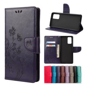 For Samsung Galaxy Note20 Butterfly Flower Embossing Horizontal Flip Leather Case with Holder & Card Slots & Wallet(Dark Purple) (OEM)