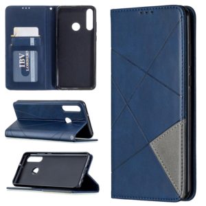 For Huawei Y6p Rhombus Texture Horizontal Flip Magnetic Leather Case with Holder & Card Slots & Wallet(Blue) (OEM)