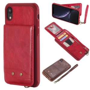 For iPhone XR Vertical Flip Shockproof Leather Protective Case with Short Rope, Support Card Slots & Bracket & Photo Holder & Wallet Function(Red) (OEM)