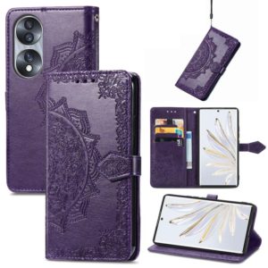 For Honor 70 Mandala Flower Embossed Horizontal Flip Leather Phone Case(Purple) (OEM)