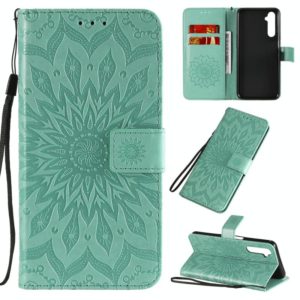 For OPPO Realme 6 Embossed Sunflower Pattern Horizontal Flip PU Leather Case with Holder & Card Slots & Wallet & Lanyard(Green) (OEM)