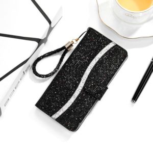 For Samsung Galaxy S20 FE Glitter Powder Horizontal Flip Leather Case with Card Slots & Holder & Lanyard(Black) (OEM)