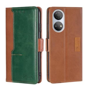 For Honor Play 30 Plus Contrast Color Side Buckle Leather Phone Case(Light Brown + Green) (OEM)