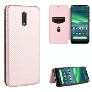 For Nokia 2.3 Carbon Fiber Texture Horizontal Flip TPU + PC + PU Leather Case with Card Slot(Pink) (OEM)