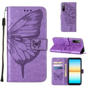 For Sony Xperia 10 IV Embossed Butterfly Leather Phone Case(Purple) (OEM)