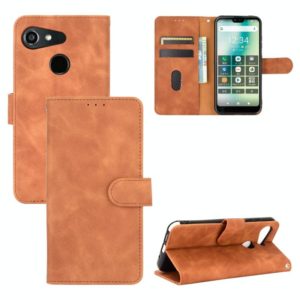 For Kyocera Gratina KYV48 Solid Color Skin Feel Magnetic Buckle Horizontal Flip Calf Texture PU Leather Case with Holder & Card Slots & Wallet(Brown) (OEM)