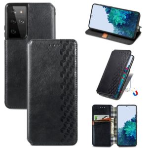 For Samsung Galaxy S21 Ultra 5G Cubic Grid Pressed Horizontal Flip Magnetic PU Leather Case with Holder & Card Slots & Wallet(Black) (OEM)