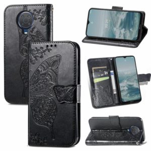 For Nokia 6.3 Butterfly Love Flower Embossed Horizontal Flip Leather Case with Bracket / Card Slot / Wallet / Lanyard(Black) (OEM)