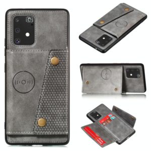 For Galaxy A91 / M80s PU + TPU Shockproof Magnetic Protective Case with Card Slots(Grey) (OEM)