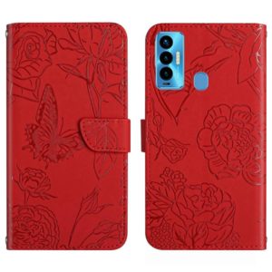 For Tecno Camon 18i HT03 Skin Feel Butterfly Embossed Flip Leather Phone Case(Red) (OEM)