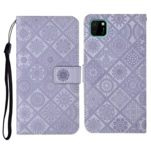 For Huawei Honor 9A Ethnic Style Embossed Pattern Horizontal Flip Leather Case with Holder & Card Slots & Wallet & Lanyard(Purple) (OEM)
