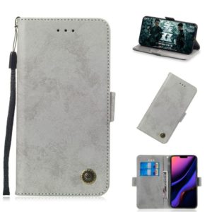 For iPhone 11 Pro Max Retro Horizontal Flip Leather Case with Card Slot & Holder(Gray) (OEM)