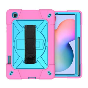For Samsung Galaxy Tab S6 Lite P610 Contrast Color Robot Shockproof Silicon + PC Protective Case with Holder & Pen Slot(Rose Red Blue) (OEM)