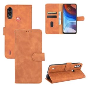 For Motorola Moto E7 Power Solid Color Skin Feel Magnetic Buckle Horizontal Flip Calf Texture PU Leather Case with Holder & Card Slots & Wallet(Brown) (OEM)