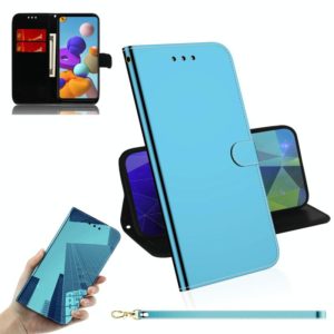 For Samsung Galaxy A21s Imitated Mirror Surface Horizontal Flip Leather Case with Holder & Card Slots & Wallet & Lanyard(Blue) (OEM)
