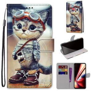For OPPO Realme 5 / 5s / 5i / C3 / C3i / 6i / Narzo10 / 10A / 20A Coloured Drawing Cross Texture Horizontal Flip PU Leather Case with Holder & Card Slots & Wallet & Lanyard(Leather Shoes Cat) (OEM)