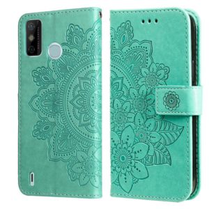 7-petal Flowers Embossing Pattern Horizontal Flip PU Leather Case with Holder & Card Slots & Wallet & Photo Frame For Tecno Spark 6 Go(Green) (OEM)