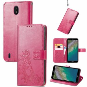 For Nokia C01 Plus Four-leaf Clasp Embossed Buckle Mobile Phone Protection Leather Case with Lanyard & Card Slot & Wallet & Bracket Function(Magenta) (OEM)