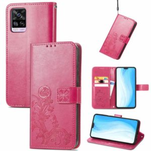 For vivo S7 Four-leaf Clasp Embossed Buckle Mobile Phone Protection Leather Case with Lanyard & Card Slot & Wallet & Bracket Function(Magenta) (OEM)