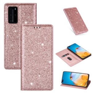 For Huawei P40 Pro Ultrathin Glitter Magnetic Horizontal Flip Leather Case with Holder & Card Slots(Rose Gold) (OEM)