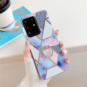 For Huawei P40 Plating Colorful Geometric Pattern Mosaic Marble TPU Mobile Phone Case Rhinestone Stand Ring(Blue PR4) (OEM)