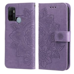For OPPO A53 / A33 / A32 7-petal Flowers Embossing Pattern Horizontal Flip PU Leather Case with Holder & Card Slots & Wallet & Photo Frame(Light Purple) (OEM)