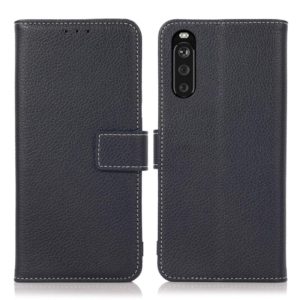 For Sony Xperia 10 III Litchi Texture PU + TPU Horizontal Flip Leather Case with Holder & Card Slots & Wallet(Dark Blue) (OEM)