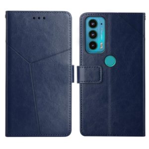 For Motorola Edge 20 Y Stitching Horizontal Flip Leather Phone Case with Holder & Card Slots & Wallet & Photo Frame(Blue) (OEM)