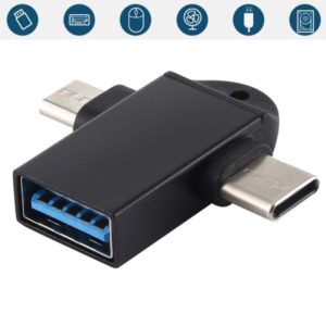 USB 3.0 Female to USB-C / Type-C Male + Micro USB Male Multi-function OTG Adapter with Sling Hole (Black) (OEM)
