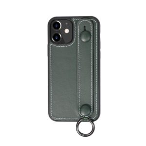 For iPhone 12 mini Top Layer Cowhide Shockproof Protective Case with Wrist Strap Bracket(Green) (OEM)