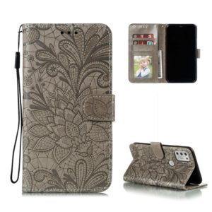 For Motorola Moto G Stylus (2021) Lace Flower Embossing Pattern Horizontal Flip Leather Case with Holder & Card Slots & Wallet & Photo Frame(Grey) (OEM)