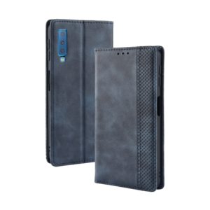 Magnetic Buckle Retro Texture Horizontal Flip Leather Case for Galaxy A7 (2018), with Holder & Card Slots & Wallet (Blue) (OEM)