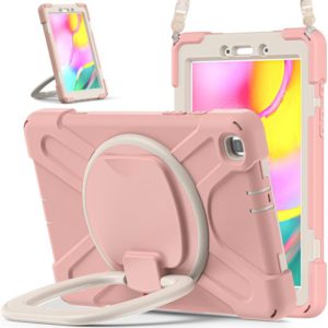 For Samsung Galaxy Tab A 8.0 (2019) T290 / T295 Silicone + PC Protective Case with Holder & Shoulder Strap(Rose Gold) (OEM)
