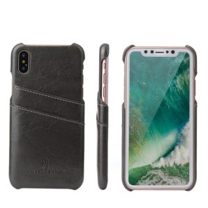 For iPhone X / XS Fierre Shann Retro Oil Wax Texture PU Leather Case with Card Slots(Black) (OEM)