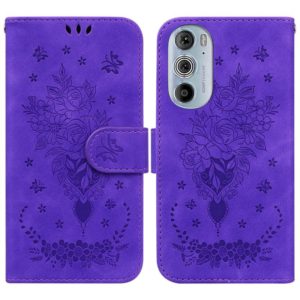 For Motorola Edge+ 2022 / Edge 30 Pro Butterfly Rose Embossed Leather Phone Case(Purple) (OEM)