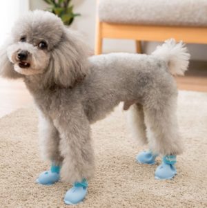4 PCS/Set Cartoon Dog Shoes Pet Silicone Waterproof Rain Boots, Size: L(Blue) (OEM)