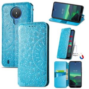For Nokia 1.4 Blooming Mandala Embossed Pattern Magnetic Horizontal Flip Leather Case with Holder & Card Slots & Wallet(Blue) (OEM)